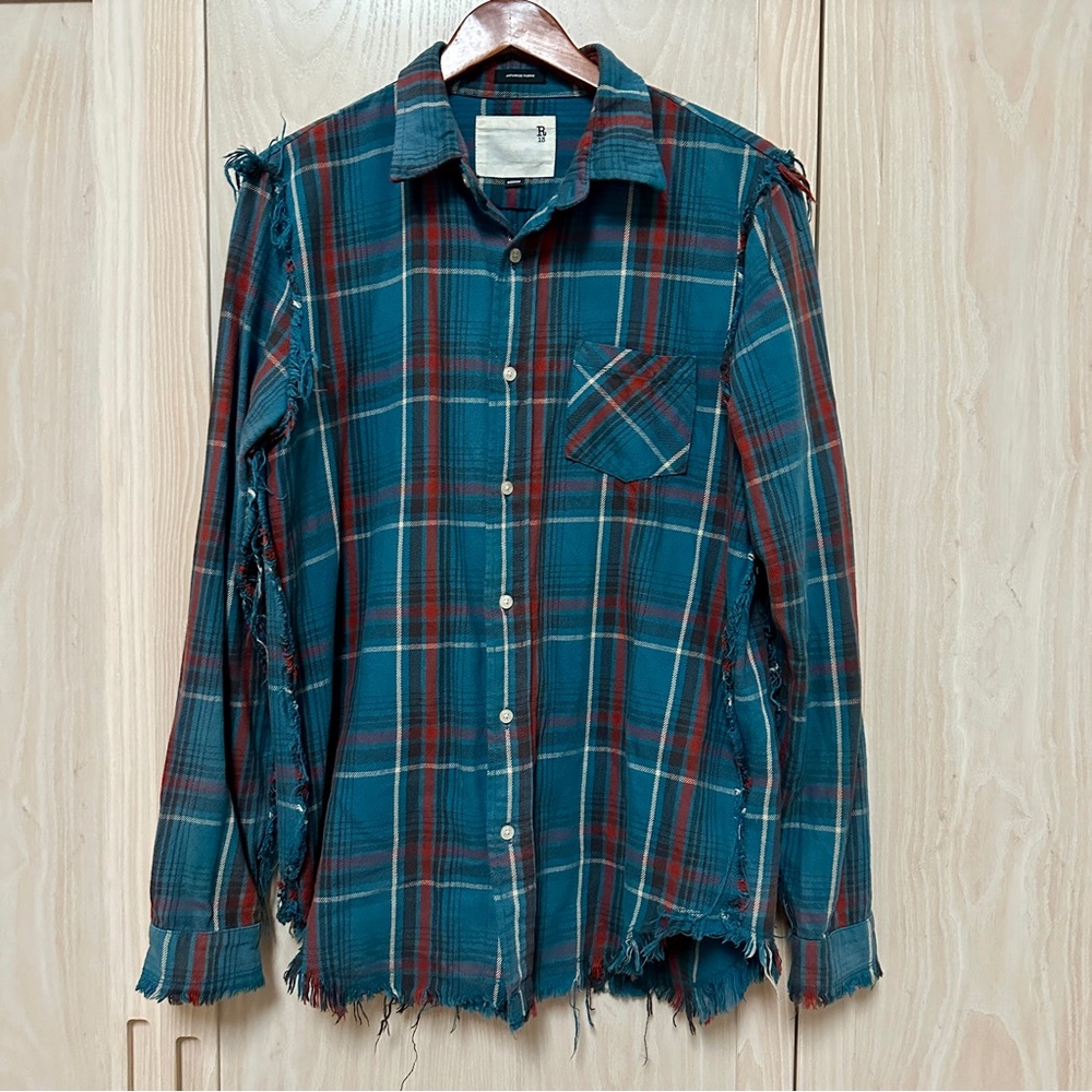 R13 Plaid Shredded Seam Shirt Size M